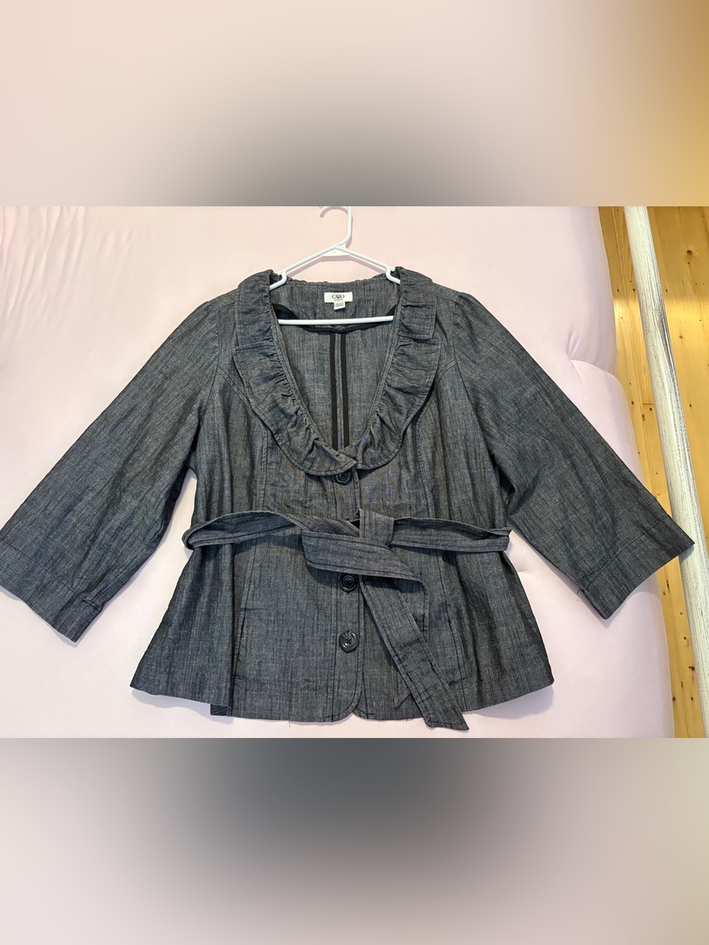 Cato Chambray Ruffle Blazer